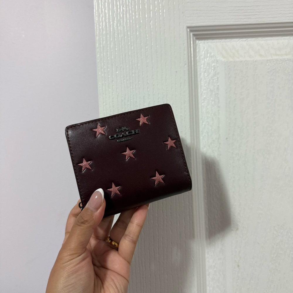 Coach Dark Red Wallet with Star Accents